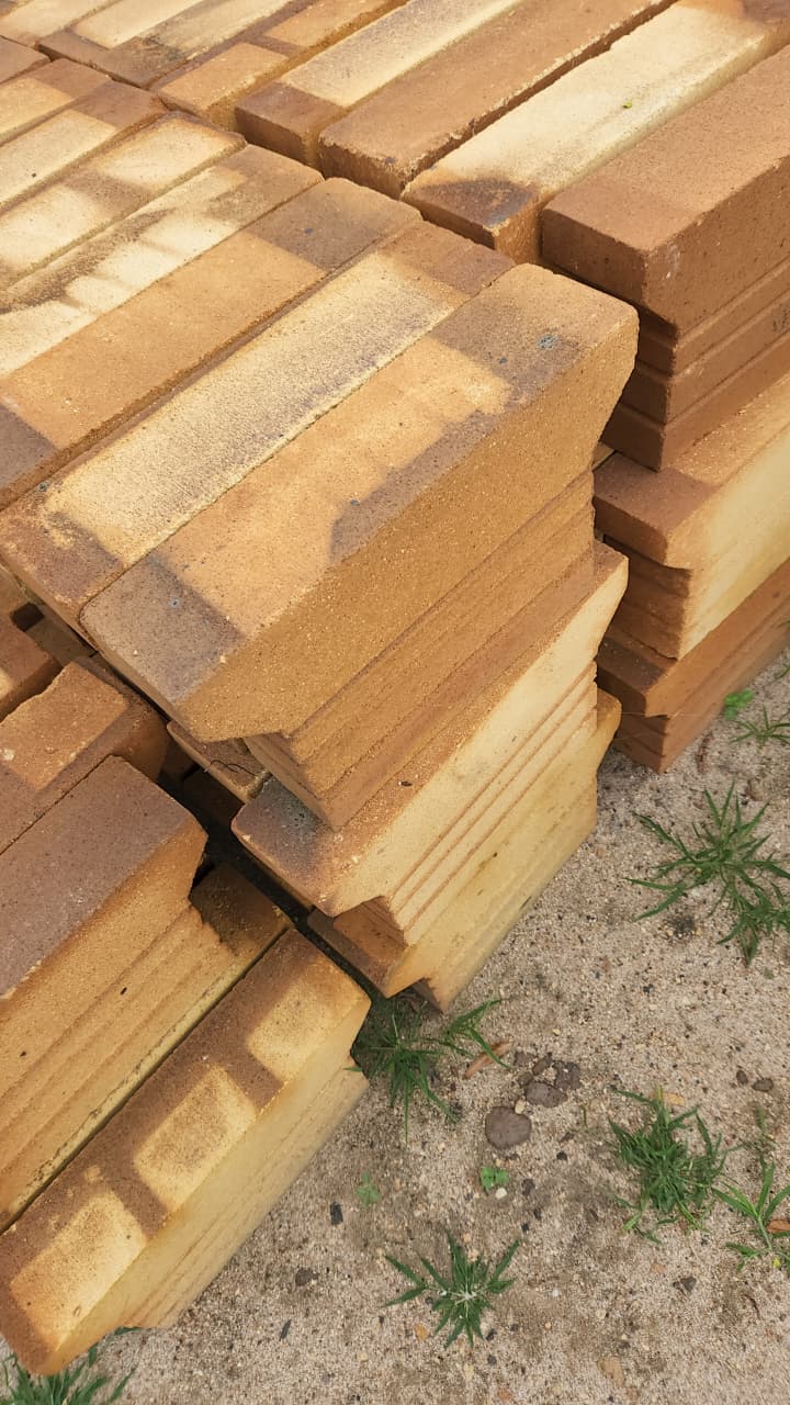 Stacked fireclay refractory bricks