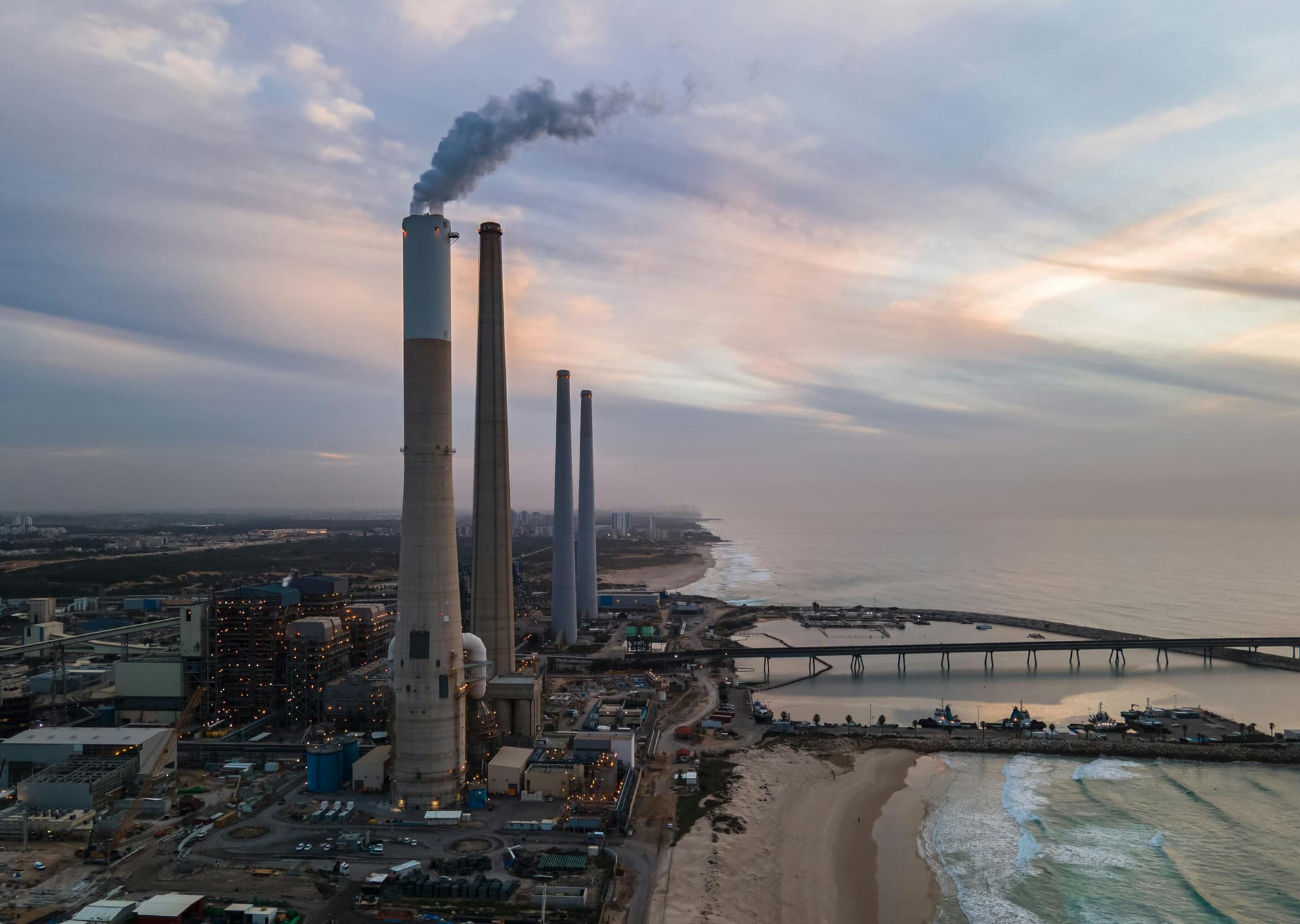 Aerial view of industrial refractory plants at sunset
